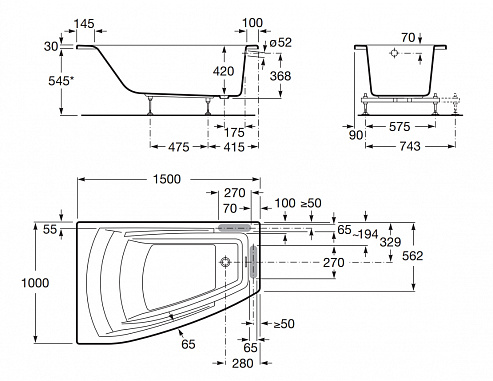Акриловая ванна 150x100 Roca Hall 248164000 Акриловая ванна 150x100 Roca Hall 248164000