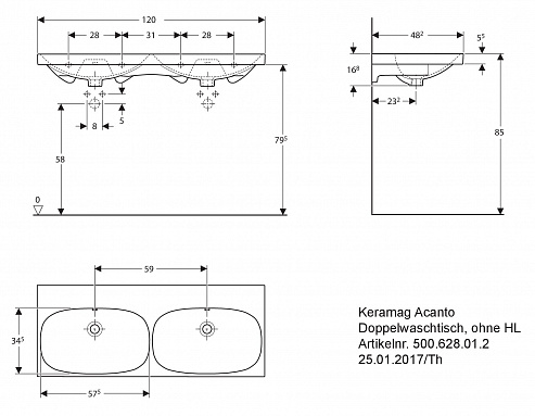 Раковина 120 см Geberit Acanto 500.628.01.2 Раковина 120 см Geberit Acanto 500.628.01.2