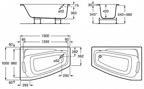 Акриловая ванна 150x100 Roca Waitara 248085000 Акриловая ванна 150x100 Roca Waitara 248085000